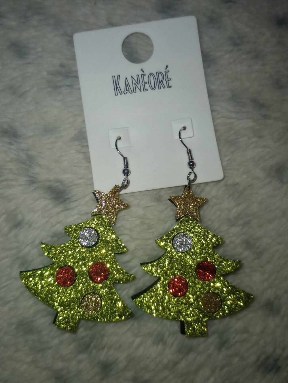 Green Glitter Foam Christmas Tree Drop Earrings